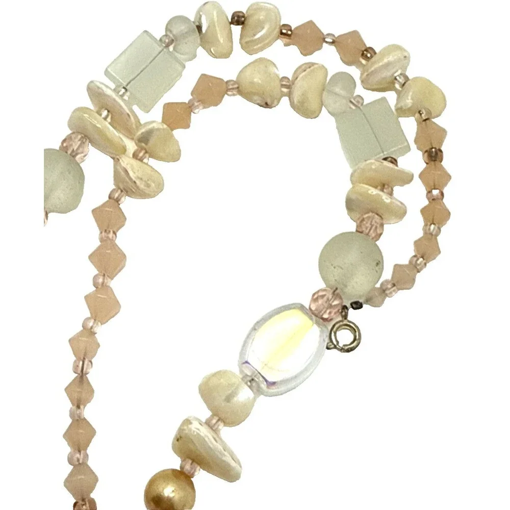 Rose Quartz Heart Pendant Necklace Stone Shell Glass Beaded Boho Statement 24